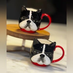 West Elm Set of 2 French Bulldog Boston Terrier mugs Dog Puppies Pet Frenchie
